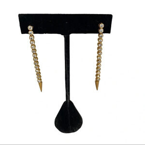 Gold Tone Bezel Set CZ Dangle Drop Earrings